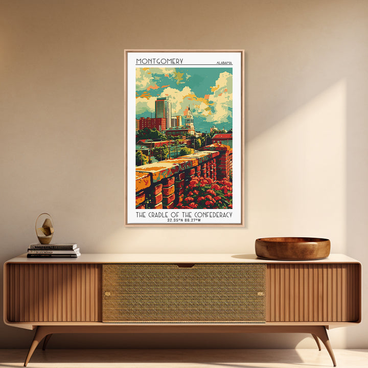 Montgomery Travel Poster, Framed Canvas Print, City Travel Poster, Travel Wall Art, Landscape Art, Fine Art Print, City Illustration