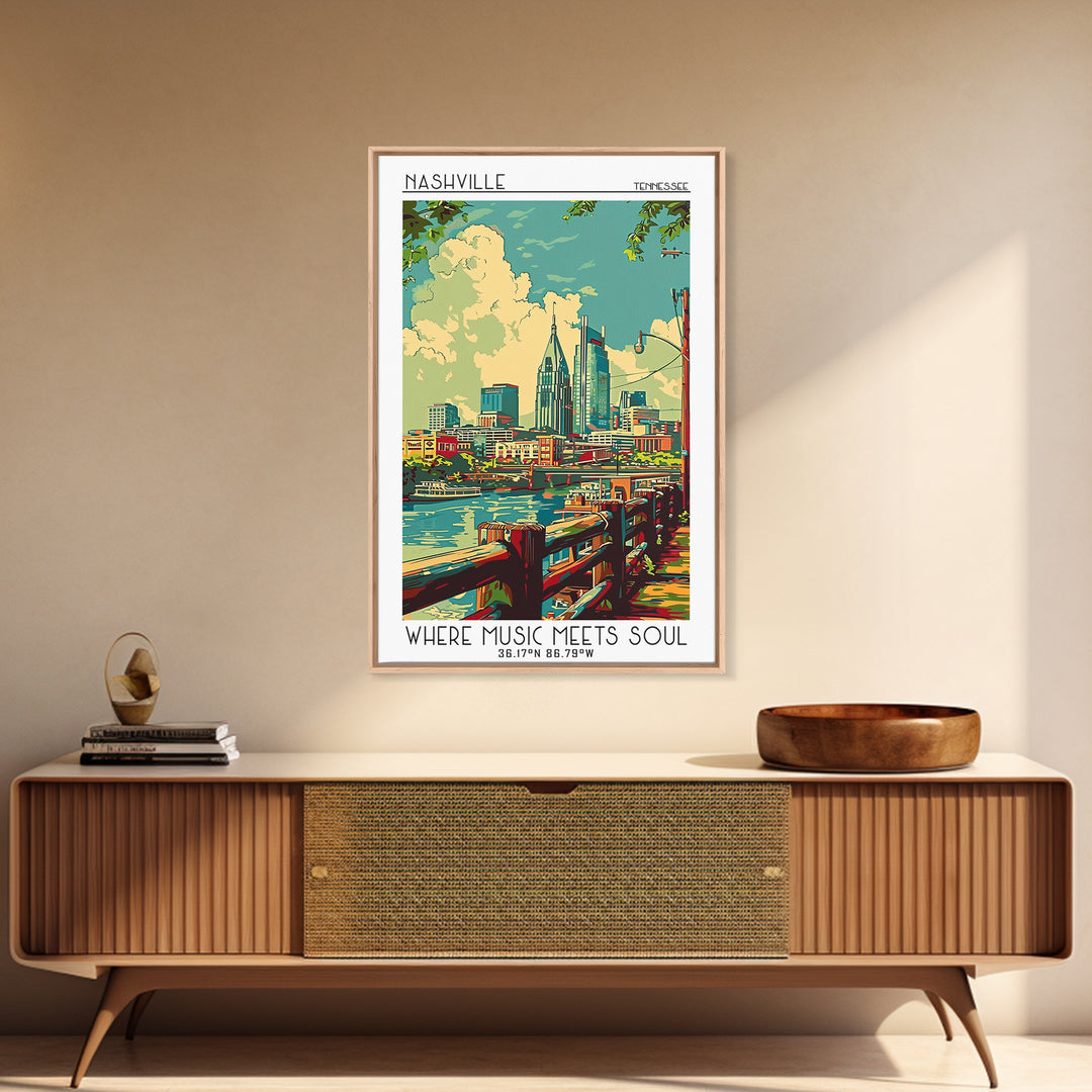 Nashville Travel Poster, Framed Canvas Print, Vintage Travel Print, City Wall Art, Living Room Wall Art, Poster Art, Vintage Posters