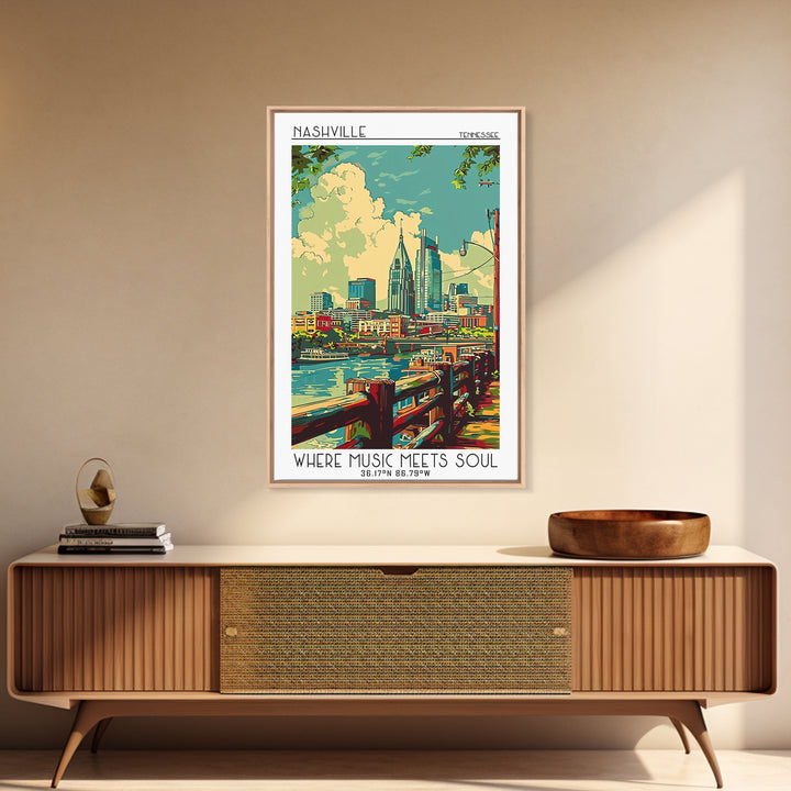 Nashville Travel Poster, Framed Canvas Print, Vintage Travel Print, City Wall Art, Living Room Wall Art, Poster Art, Vintage Posters