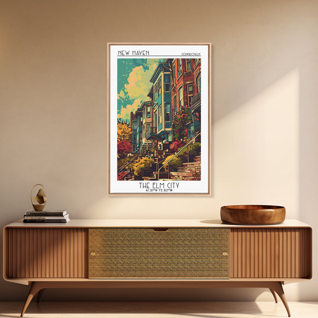 New Haven Travel Poster, Canvas Print, City Travel Poster, Vintage City Poster, Landscape Art, Travel Wall Art, Mid Century Wall Art
