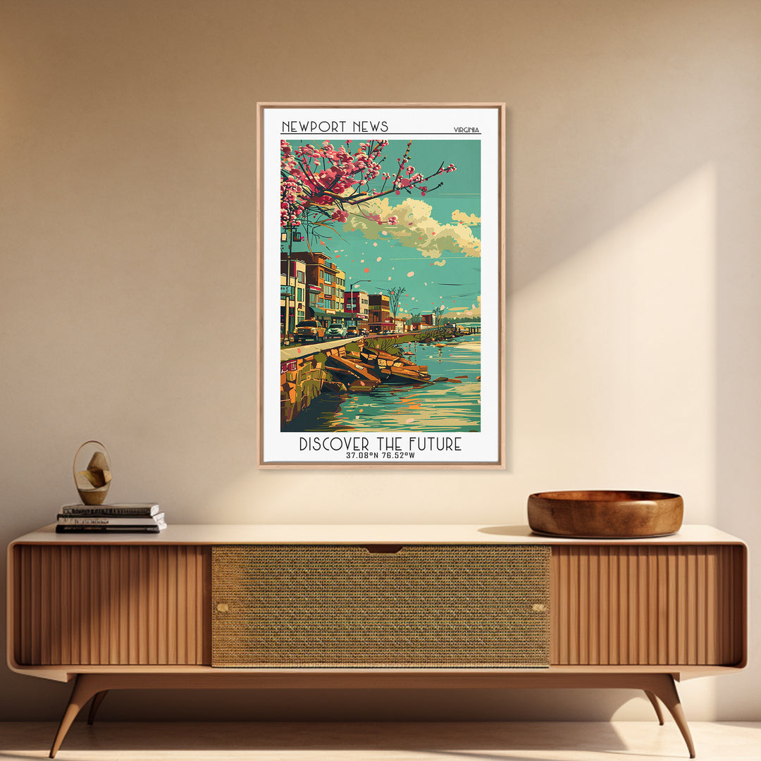 Newport News Travel Poster, Framed Canvas Print, Travel Prints, Landscape Art, City Travel Poster, Vintage Travel Art, City Wall Art