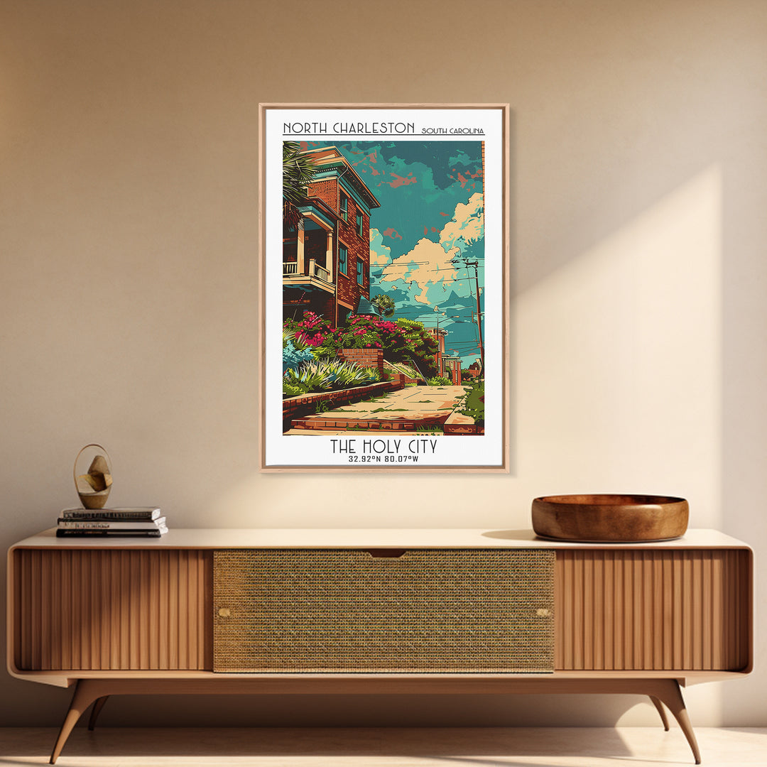 North Charleston Travel Poster, Framed Canvas Print, Travel Wall Art, City Wall Art, Travel Prints, Poster Art, Vintage Travel Print