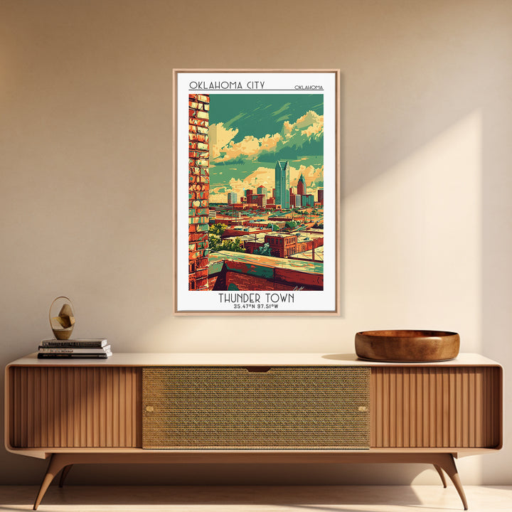 Oklahoma City Travel Poster, Framed Canvas Print, Retro Travel Poster, City Wall Art, Wanderlust Gift, Travel Prints, City Art Print