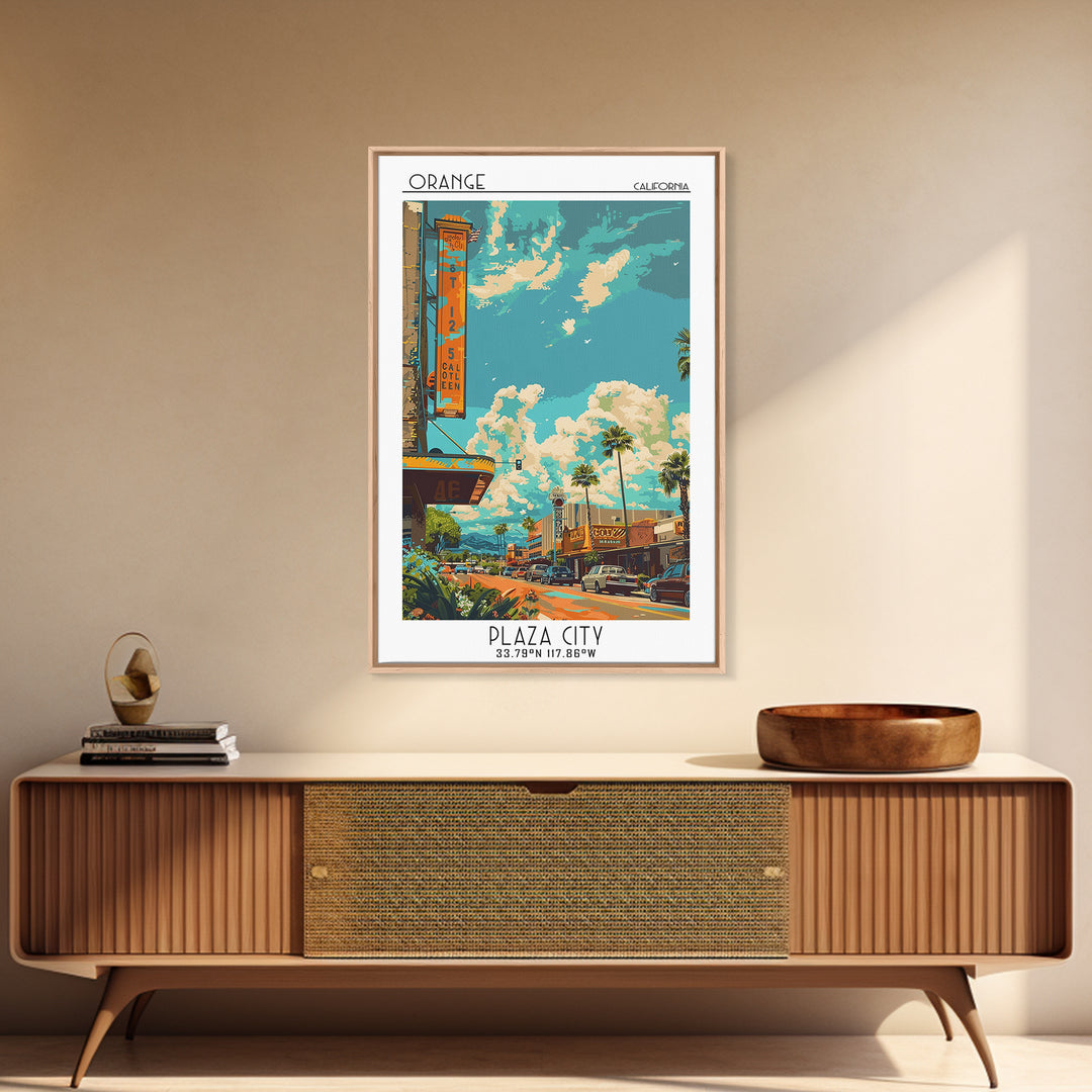 Orange Travel Poster, Canvas Print, Retro Wall Art, Travel Print, Wall Art, Home Decor, Art Print, Fine Art Print, City Illustration