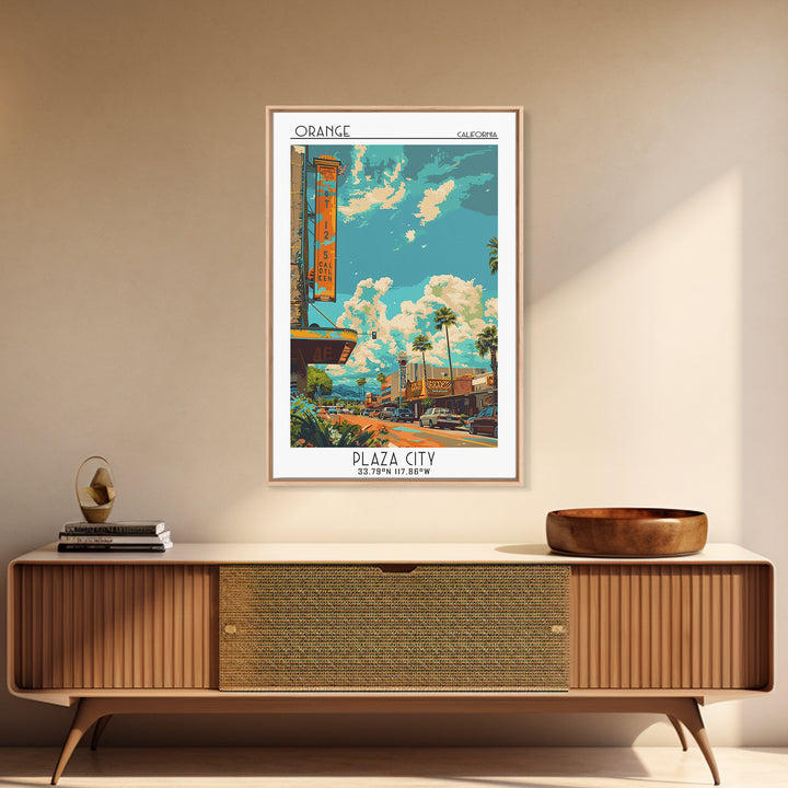 Orange Travel Poster, Canvas Print, Retro Wall Art, Travel Print, Wall Art, Home Decor, Art Print, Fine Art Print, City Illustration