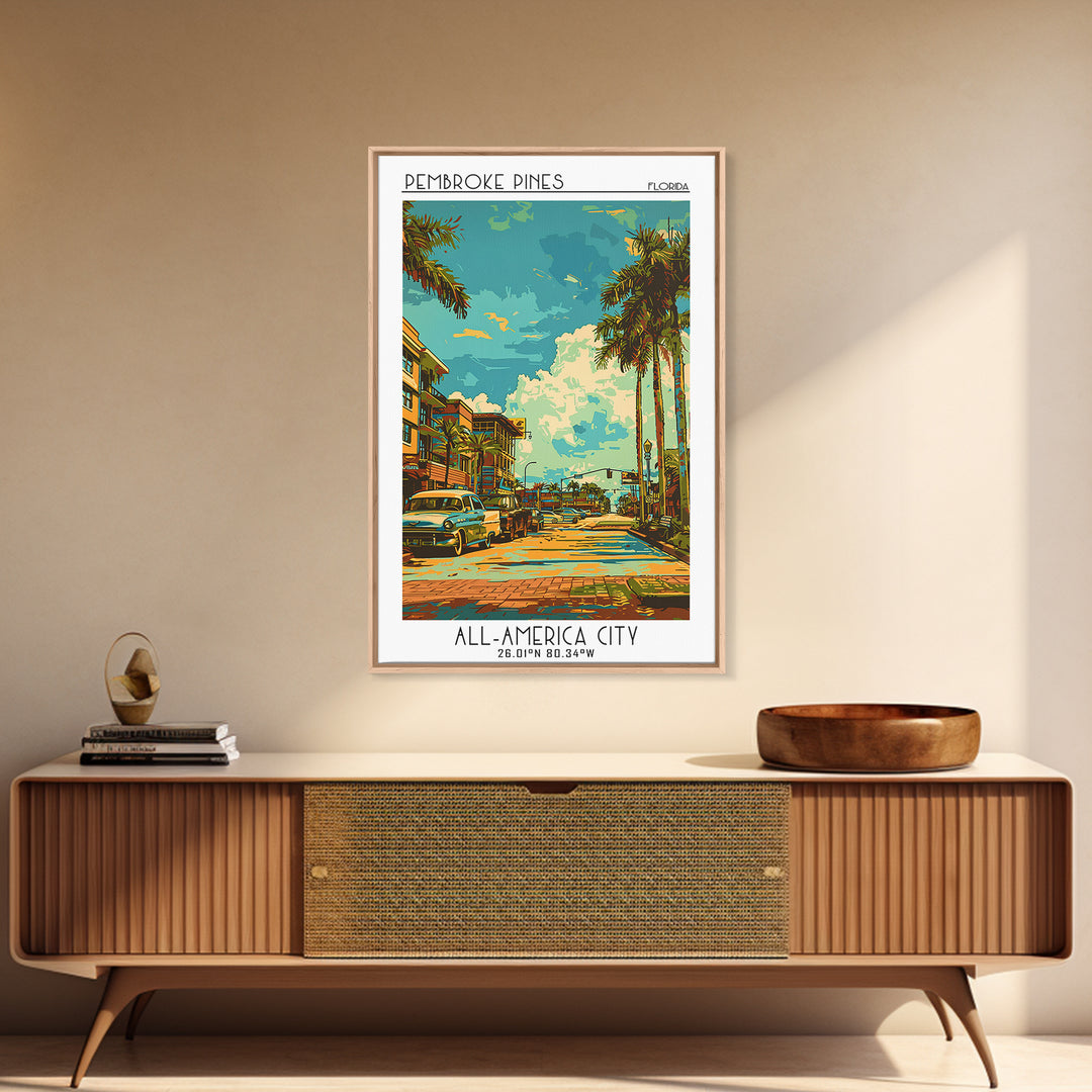 Pembroke Pines Travel Poster, Framed Canvas Print, Vintage Travel Print, City Wall Art, Retro Wall Art, Fine Art Print, Poster Print