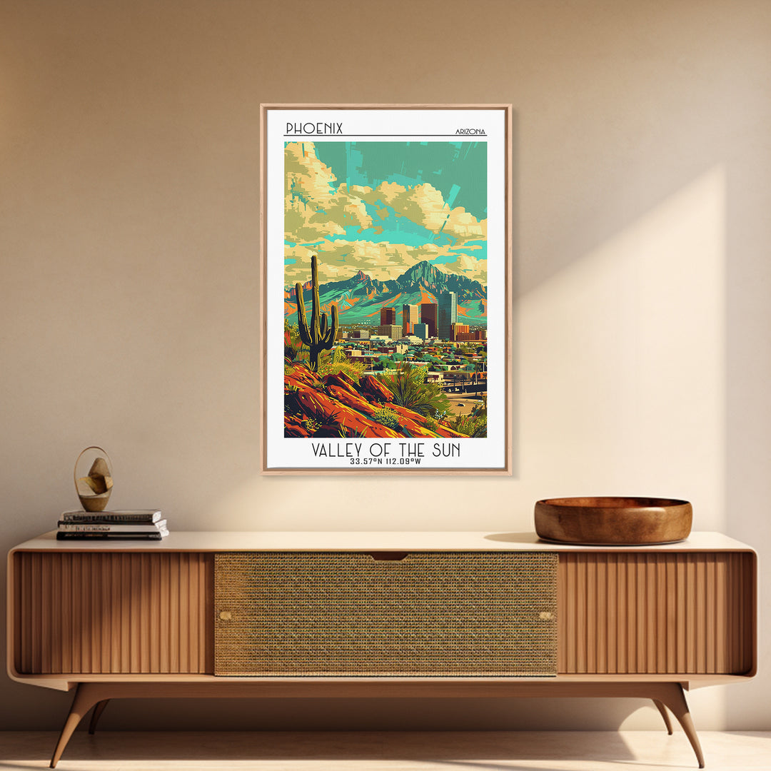 Phoenix Travel Poster, Framed Canvas Print, Vintage Travel Print, City Wall Art, Minimalist Poster, Travel Posters, Travel Art Print