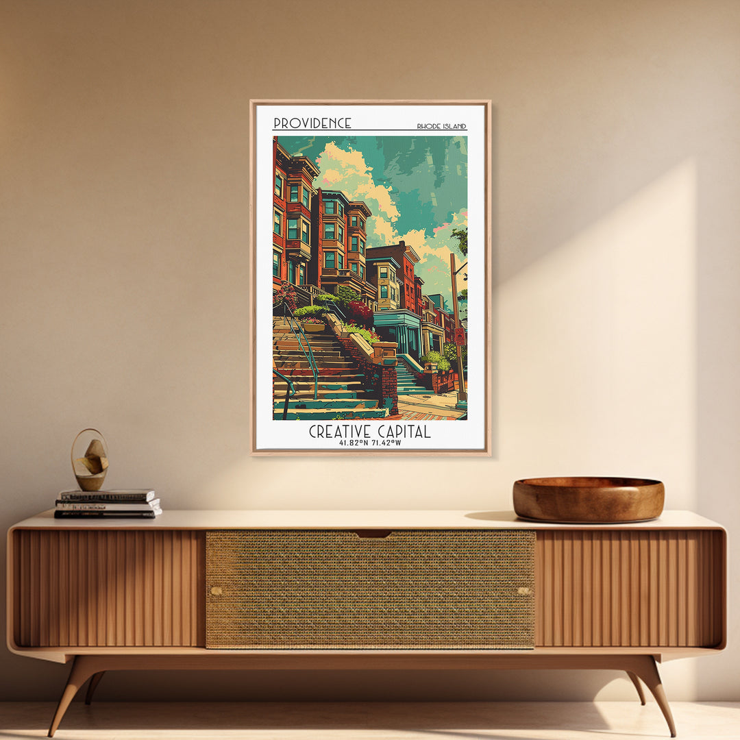 Providence Travel Poster, Framed Canvas Print, Travel Wall Art, City Wall Art, Art Print, Vintage Travel Print, Living Room Wall Art