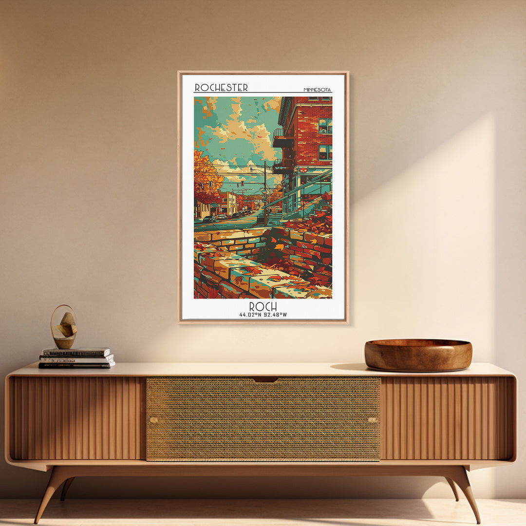 Rochester Travel Poster, Framed Canvas Print, Retro Travel Poster, City Wall Art, Home Office Decor, Art Print, Living Room Wall Art