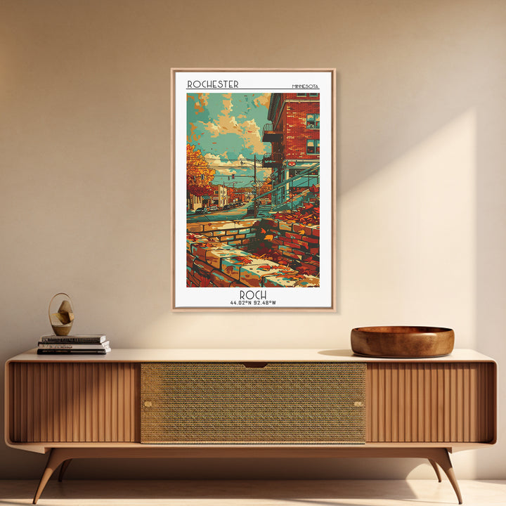 Rochester Travel Poster, Framed Canvas Print, Retro Travel Poster, City Wall Art, Home Office Decor, Art Print, Living Room Wall Art