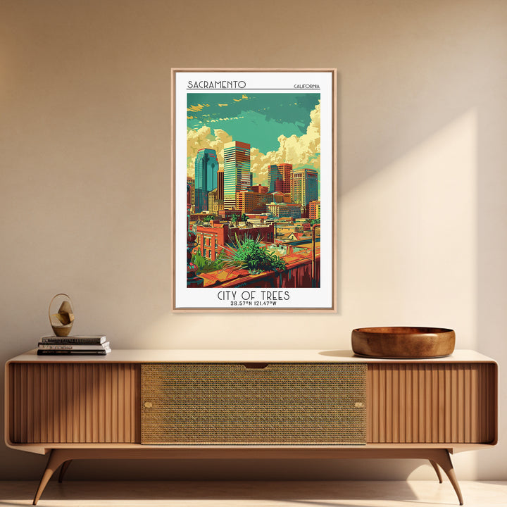 Sacramento Travel Poster, Framed Canvas Print, Travel Wall Art, City Wall Art, Wanderlust Gift, Gallery Wall Set, City Travel Poster