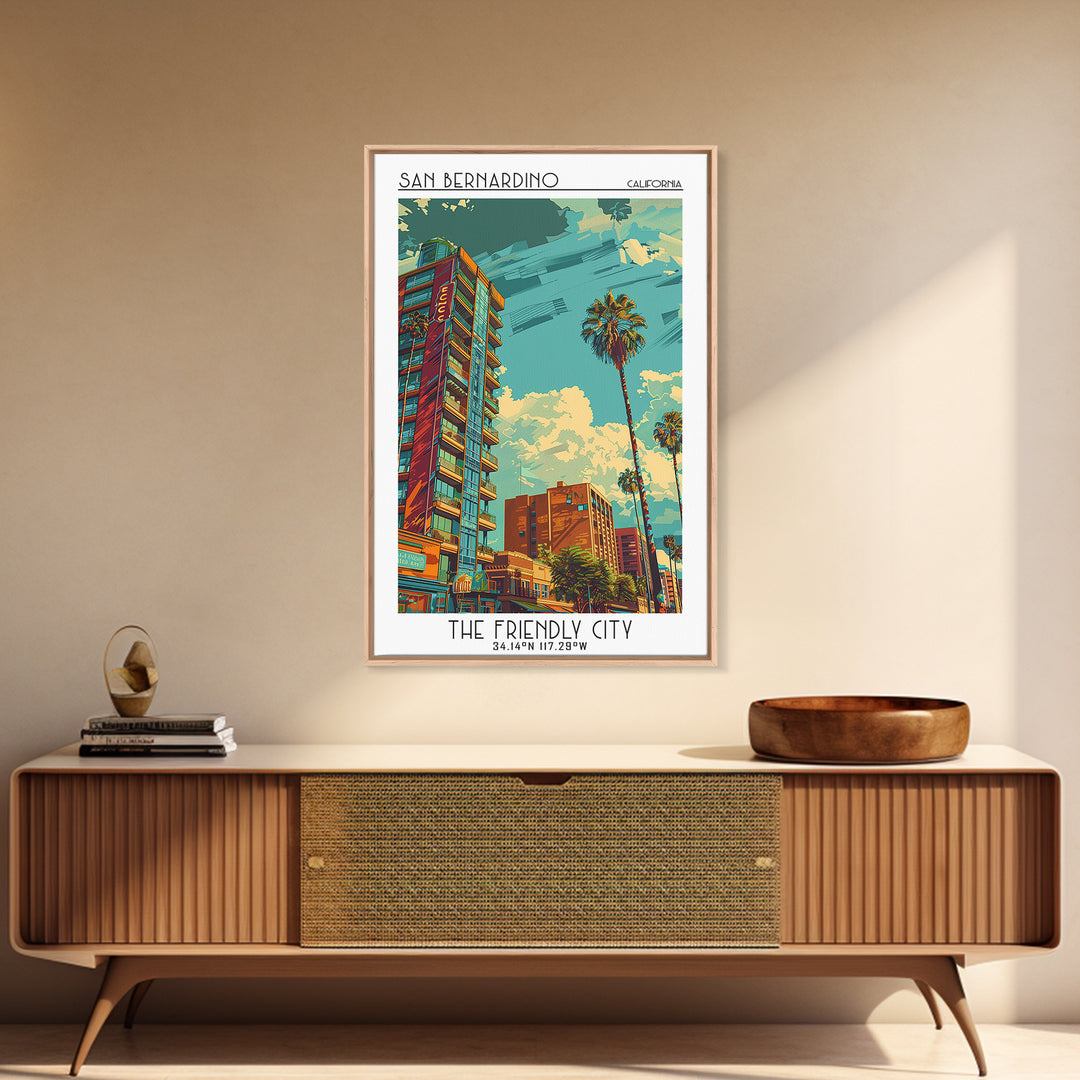 San Bernardino Travel Poster, Canvas Print, Travel Wall Decor, Minimalist Poster, City Illustration, Home Decor, Retro Travel Poster