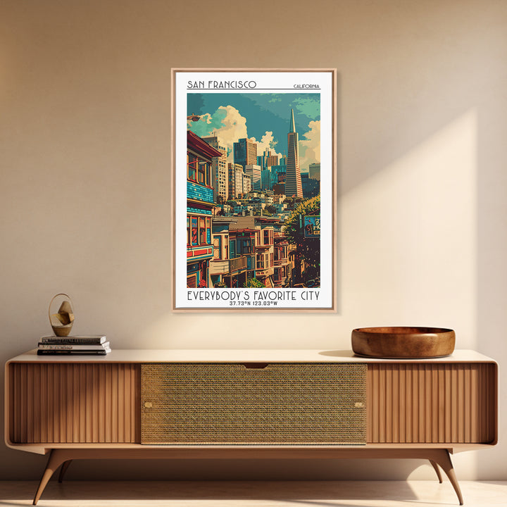 San Francisco Travel Poster, Framed Canvas Print, Retro Wall Art, Travel Print, Travel Art Print, Vintage Travel Art, Fine Art Print