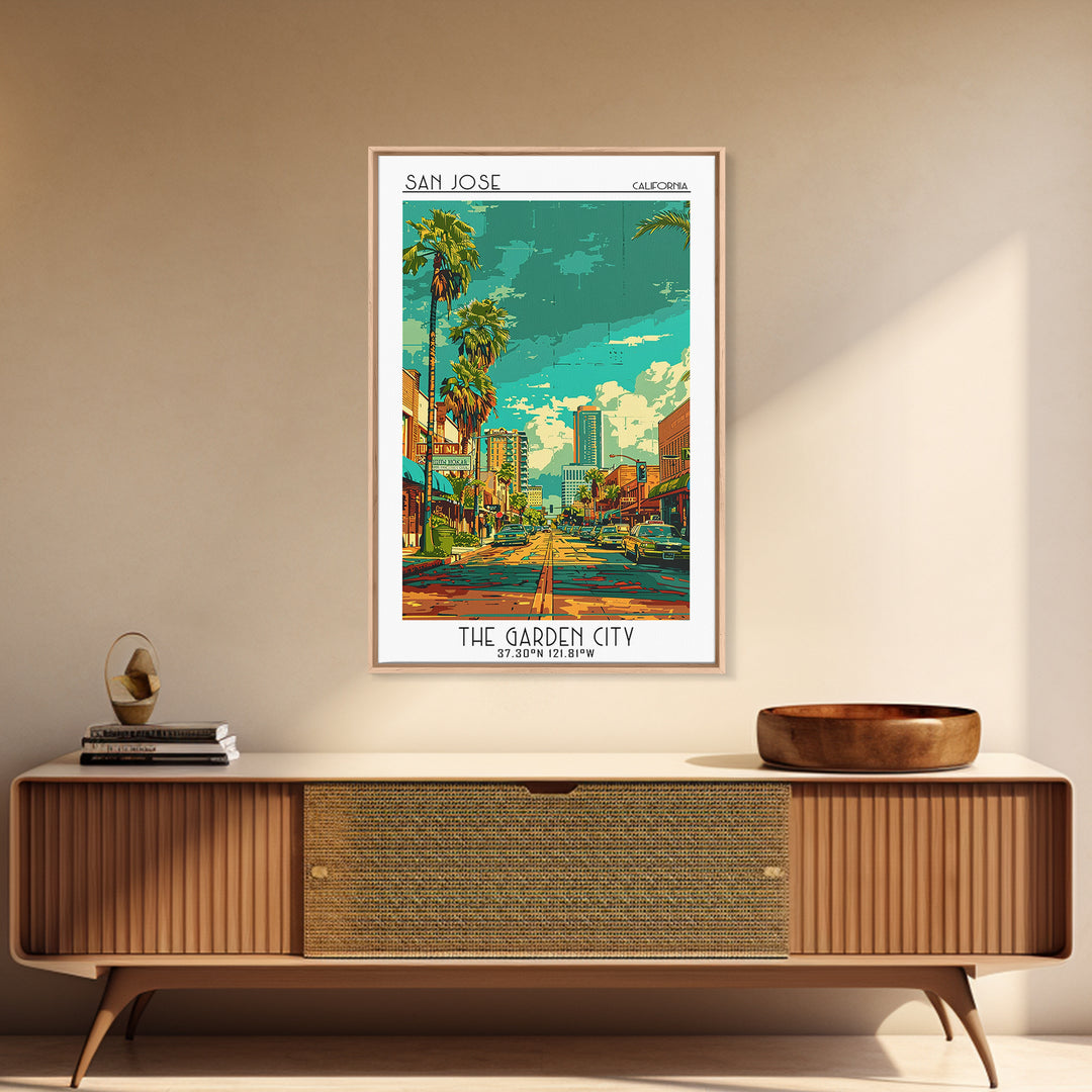San Jose Travel Poster, Canvas Print, Vintage Travel Print, City Wall Art, City Illustration, Gallery Wall Set, Living Room Wall Art