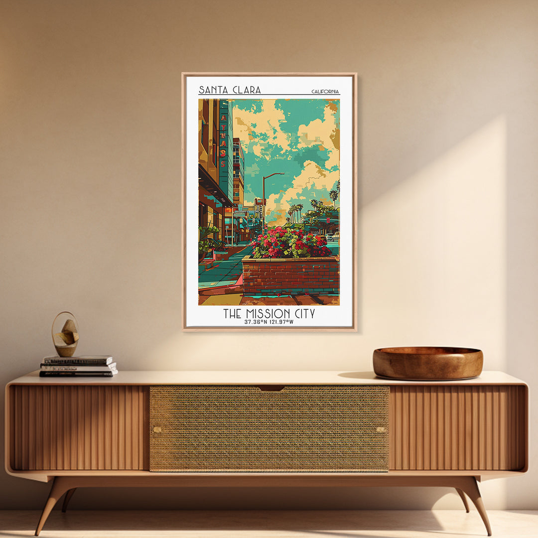 Santa Clara Travel Poster, Canvas Print, Travel Art Print, Modern Wall Decor, City Wall Art, Mid Century Wall Art, City Illustration