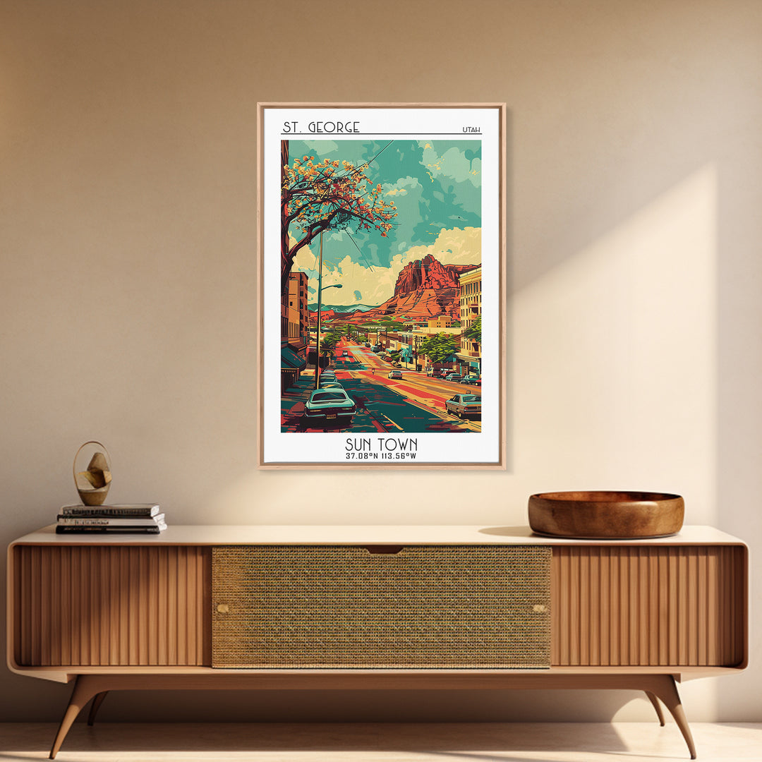St George Travel Poster, Framed Canvas Print, City Travel Poster, Travel Wall Art, Home Office Decor, Travel Decor, Gallery Wall Set
