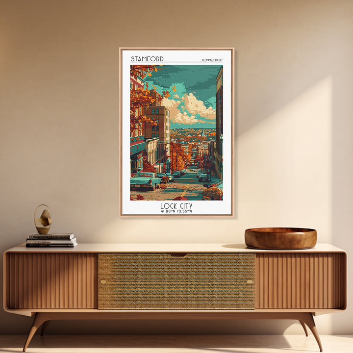 Stamford Travel Poster, Framed Canvas Print, Travel Wall Decor, Minimalist Poster, Fine Art Print, Modern Wall Decor, City Art Print