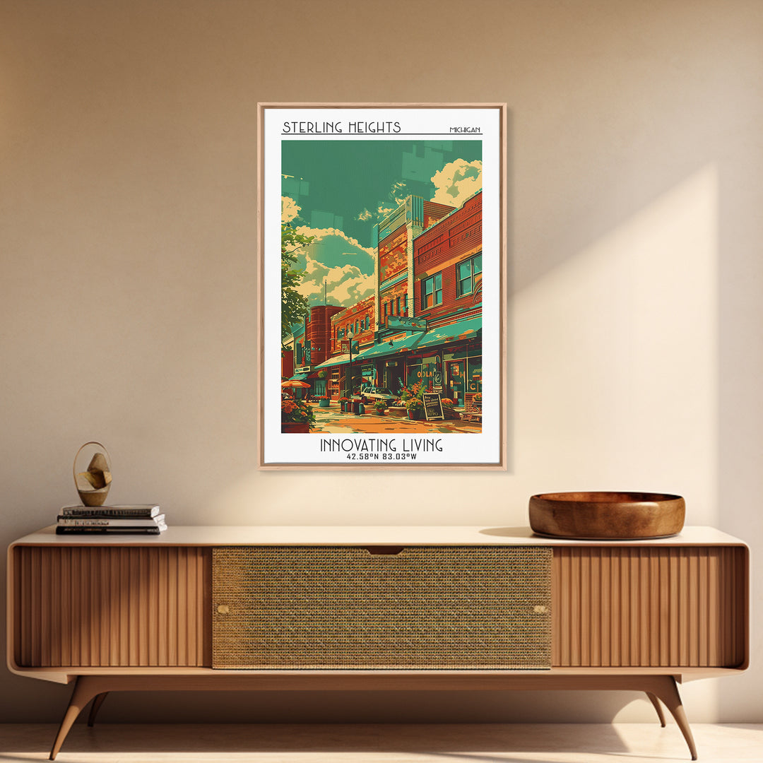 Sterling Heights Travel Poster, Framed Canvas Print, City Art Print, Travel Wall Art, City Illustration, Wall Art, Modern Wall Decor