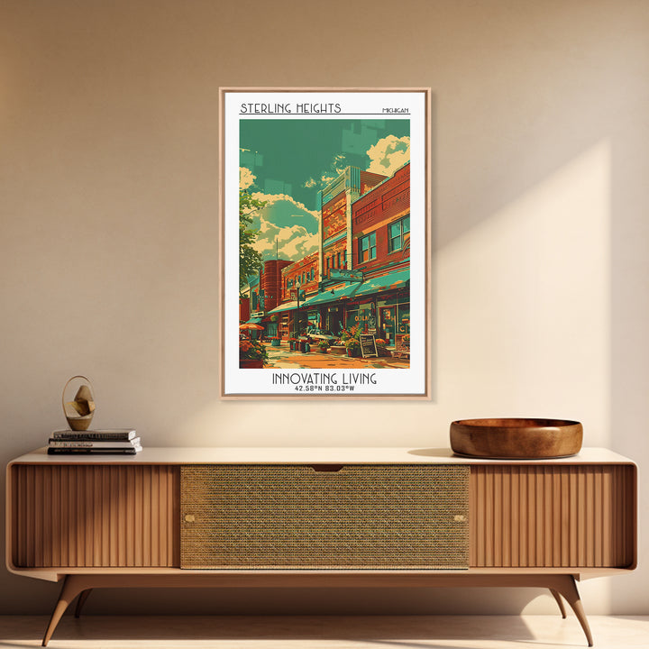 Sterling Heights Travel Poster, Framed Canvas Print, City Art Print, Travel Wall Art, City Illustration, Wall Art, Modern Wall Decor