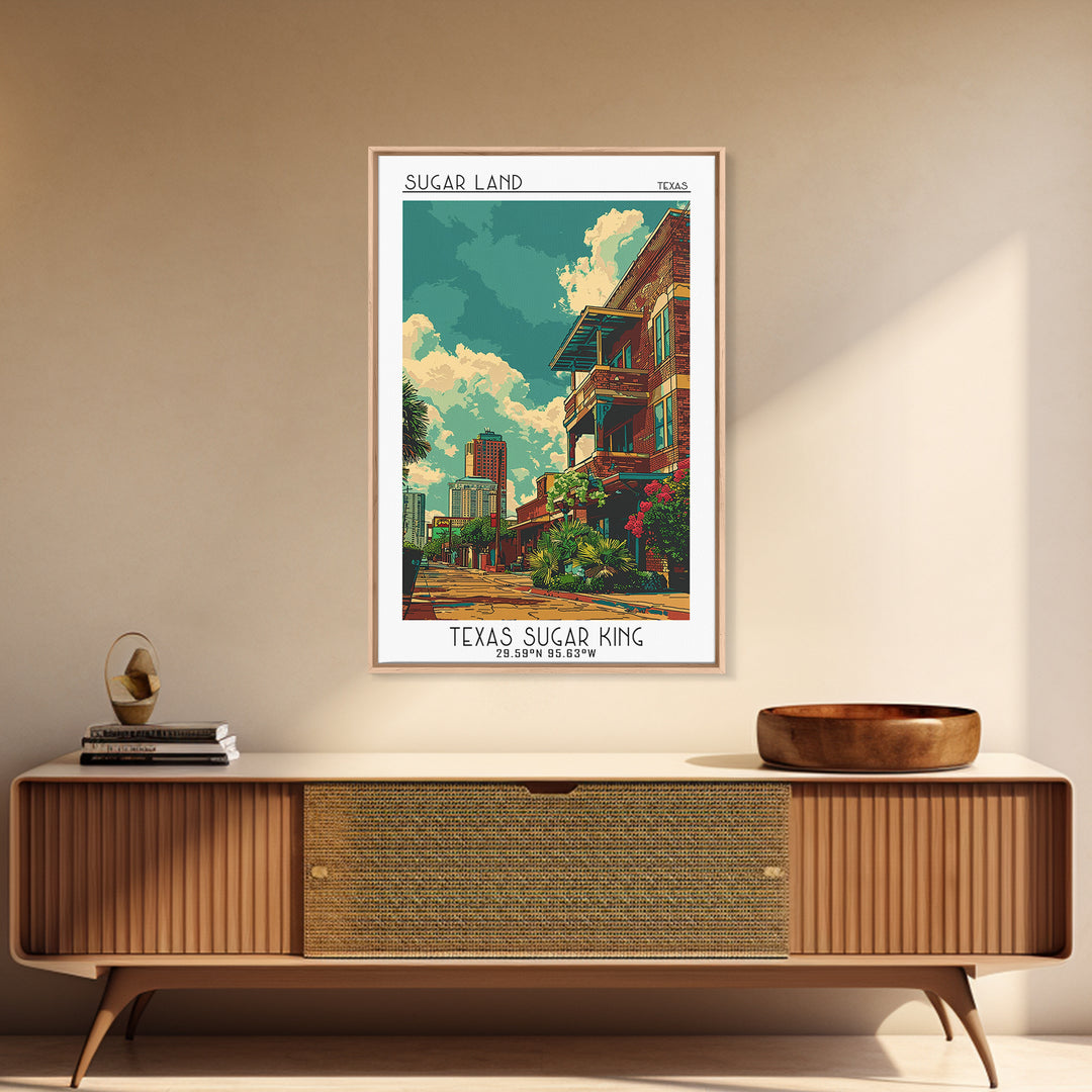 Sugar Land Travel Poster, Framed Canvas Print, City Travel Poster, Travel Wall Decor, Home Decor, Modern Wall Decor, Wanderlust Gift