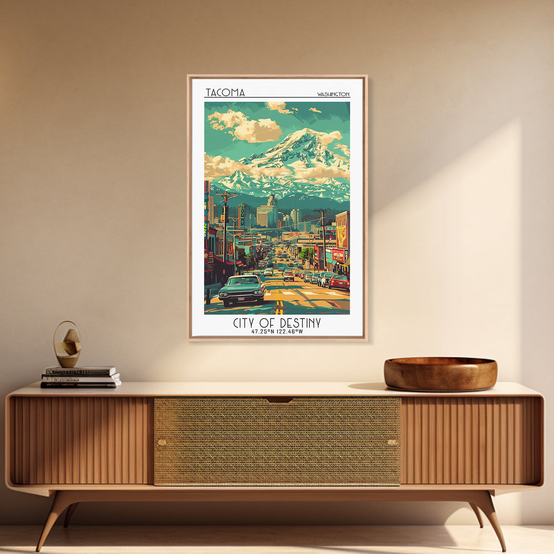 Tacoma Travel Poster, Framed Canvas Print, Travel Art Print, Modern Wall Decor, Landscape Art, Minimalist Poster, City Travel Poster