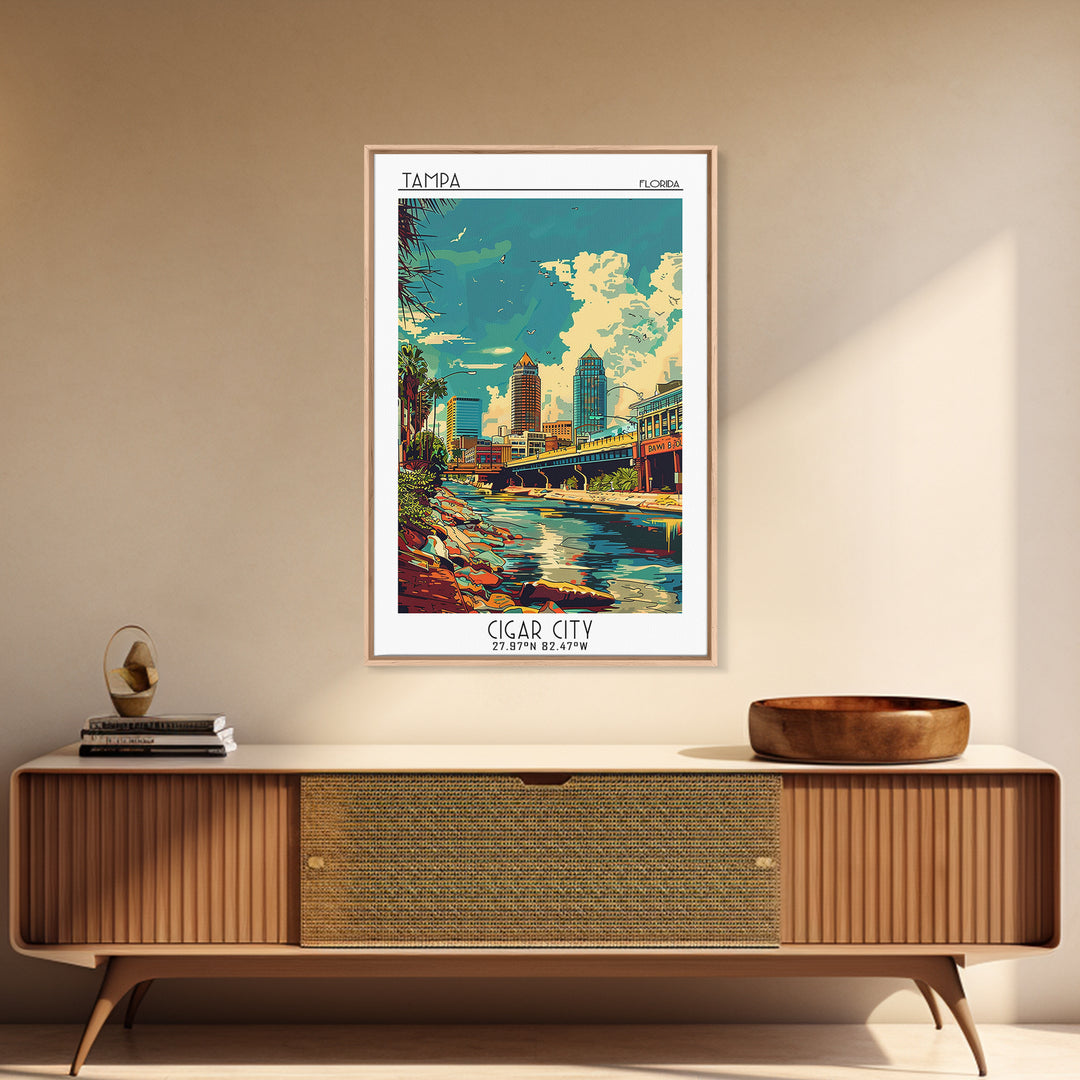 Tampa Travel Poster, Framed Canvas Print, Poster Print, Travel Wall Art, Modern Wall Decor, Art Print, Poster Art, City Illustration