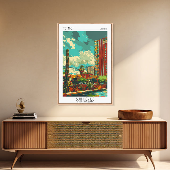 Tempe Travel Poster, Framed Canvas Print, City Travel Poster, Travel Wall Art, Modern Wall Decor, Living Room Wall Art, Travel Print