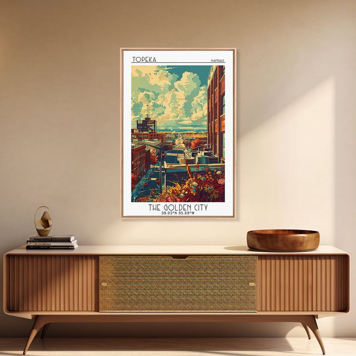 Topeka Travel Poster, Framed Canvas Print, City Travel Poster, Travel Wall Art, Poster Print, Travel Art Print, Watercolor Cityscape