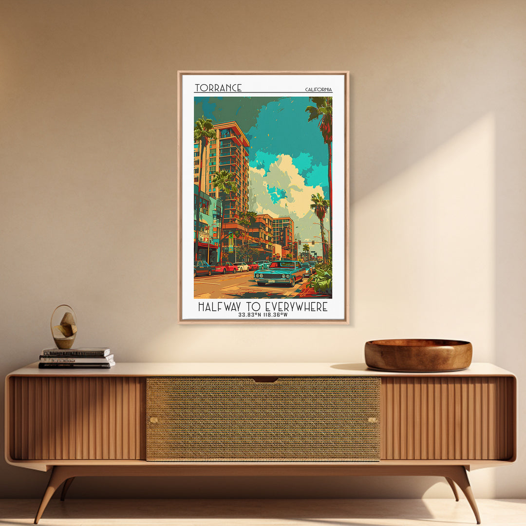 Torrance Travel Poster, Framed Canvas Print, Travel Wall Art, City Wall Art, Wall Art, Home Office Decor, Travel Posters, Poster Art