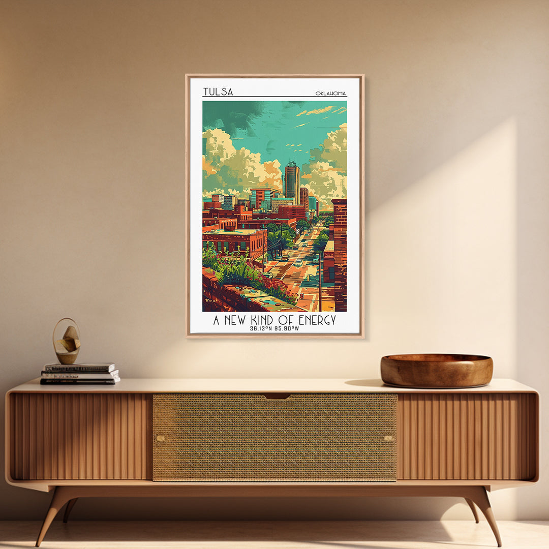 Tulsa Travel Poster, Framed Canvas Print, City Travel Poster, Travel Wall Decor, Watercolor Cityscape, Landscape Art, Travel Posters
