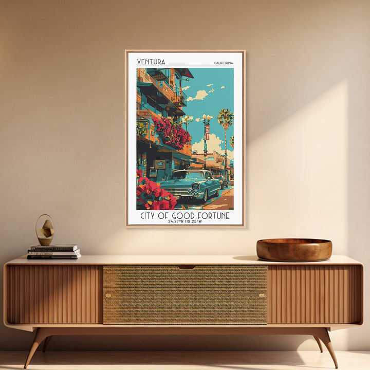Ventura Travel Poster, Framed Canvas Print, Retro Wall Art, Travel Print, Poster Print, Vintage Travel Art, Travel Posters, Wall Art