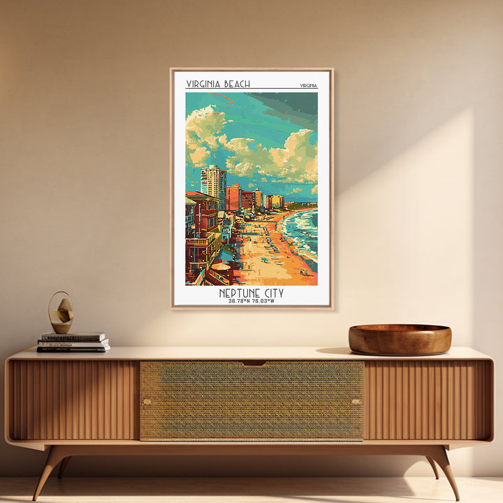 Virginia Beach Travel Poster, Framed Canvas Print, Poster Print, Travel Wall Art, Travel Wall Decor, Art Print, Mid Century Wall Art