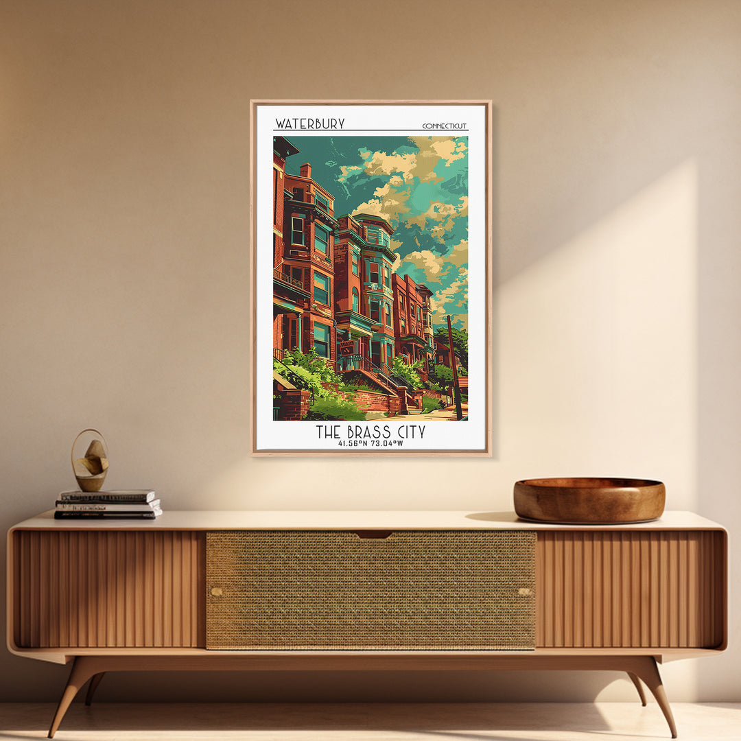 Waterbury Travel Poster, Framed Canvas Print, Poster Print, Travel Wall Art, Travel Art Print, Mid Century Wall Art, Wanderlust Gift