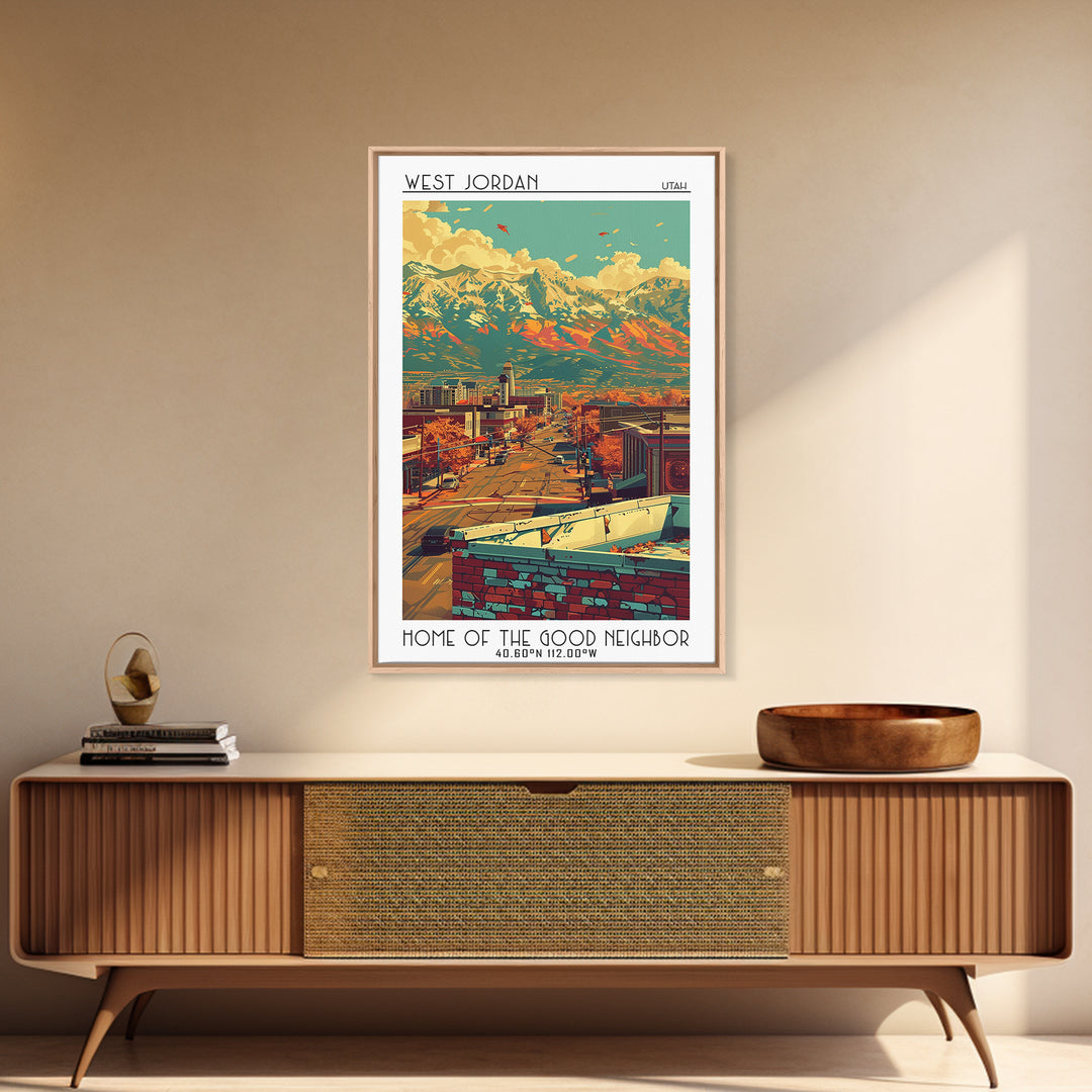 West Jordan Travel Poster, Canvas Print, Retro Travel Poster, City Wall Art, City Art Print, Travel Prints, Travel Decor, Poster Art