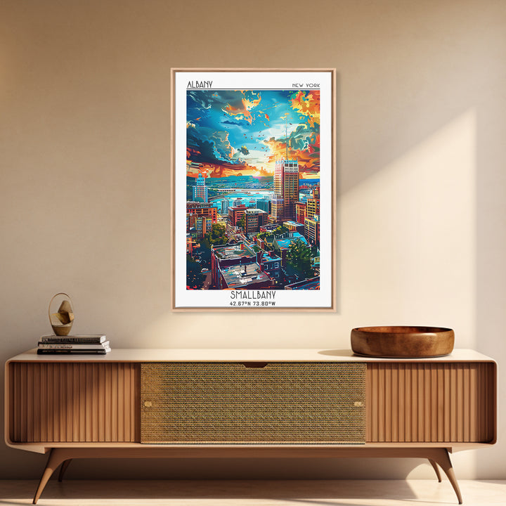 Albany Travel Poster, Framed Canvas Print, Retro Travel Poster, City Wall Art, Travel Wall Decor, City Illustration, Wanderlust Gift