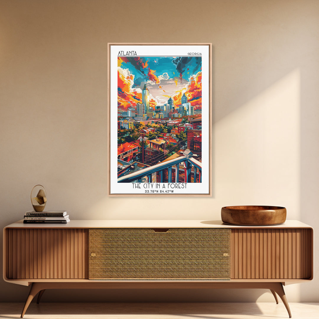 Atlanta Travel Poster, Framed Canvas Print, Travel Prints, Landscape Art, Retro Travel Print, City Illustration, Vintage City Poster