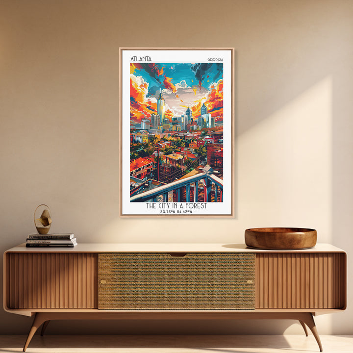 Atlanta Travel Poster, Framed Canvas Print, Travel Prints, Landscape Art, Retro Travel Print, City Illustration, Vintage City Poster