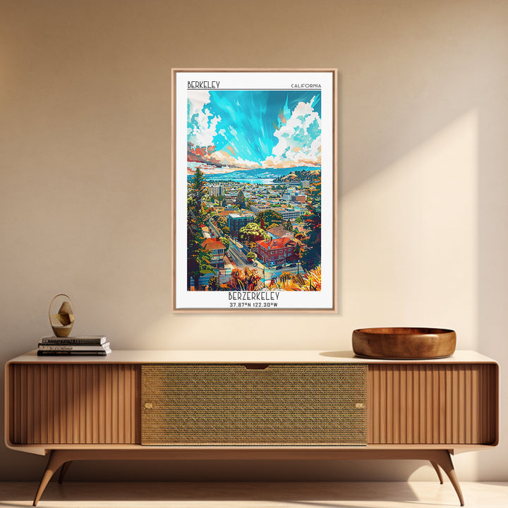 Berkeley Travel Poster, Framed Canvas Print, Vintage Travel Print, City Wall Art, Retro Wall Art, Vintage Travel Art, Vintage Poster