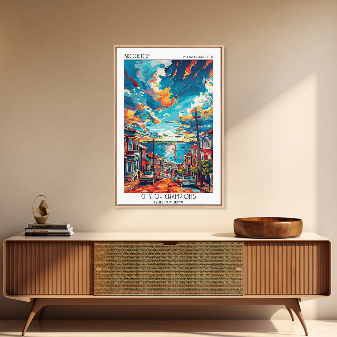 Brockton Travel Poster, Framed Canvas Print, City Travel Poster, Vintage City Poster, Wanderlust Gift, Travel Prints, Fine Art Print