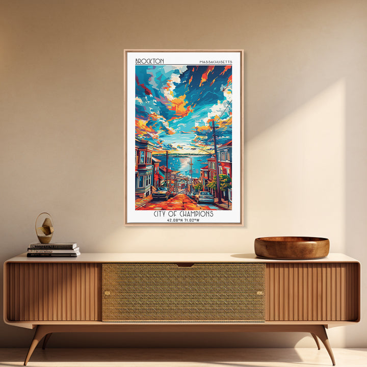 Brockton Travel Poster, Framed Canvas Print, City Travel Poster, Vintage City Poster, Wanderlust Gift, Travel Prints, Fine Art Print