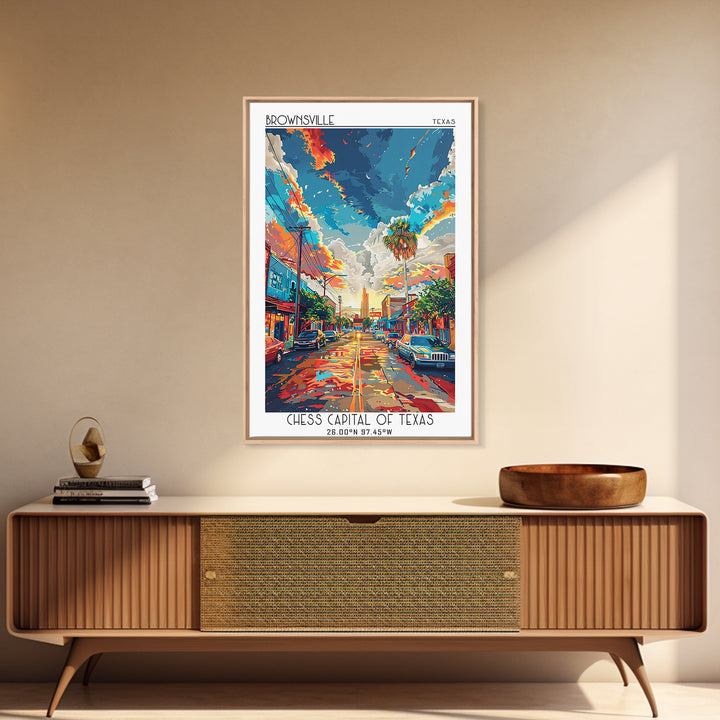 Brownsville Travel Poster, Framed Canvas Print, Vintage Travel Print, City Wall Art, Travel Print, City Illustration, City Art Print