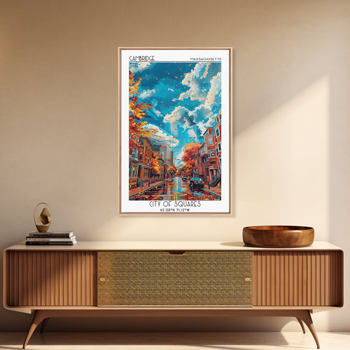 Cambridge Travel Poster, Canvas Print, Retro Wall Art, Travel Print, City Art Print, Home Office Decor, City Illustration, Art Print