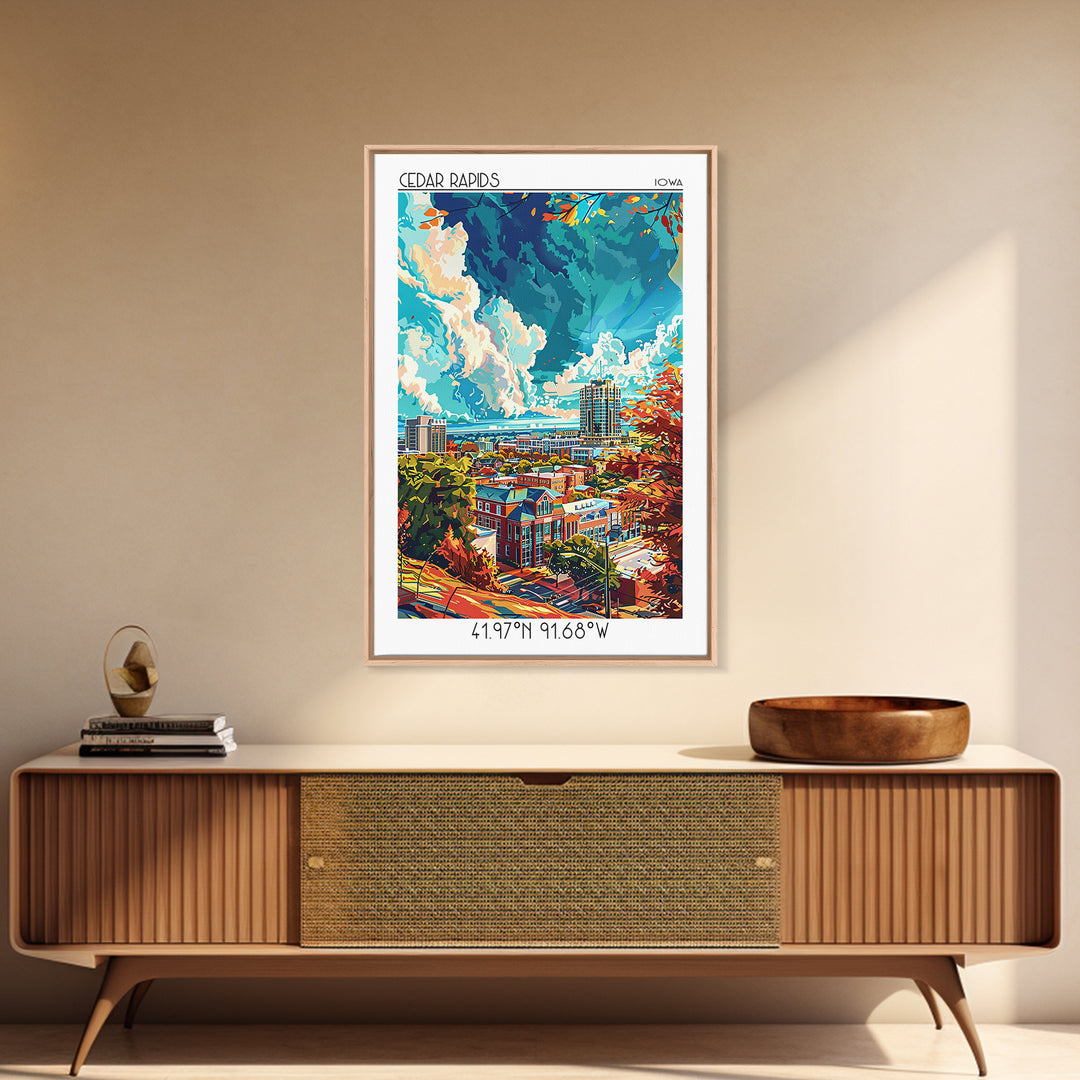 Cedar Rapids Travel Poster, Canvas Print, Travel Wall Decor, Minimalist Poster, Mid Century Wall Art, Retro Travel Print, Home Decor