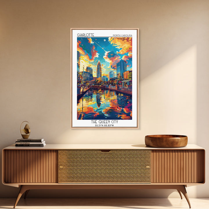Charlotte Travel Poster, Canvas Print, Travel Prints, Landscape Art, Travel Decor, Mid Century Wall Art, City Wall Art, Travel Print