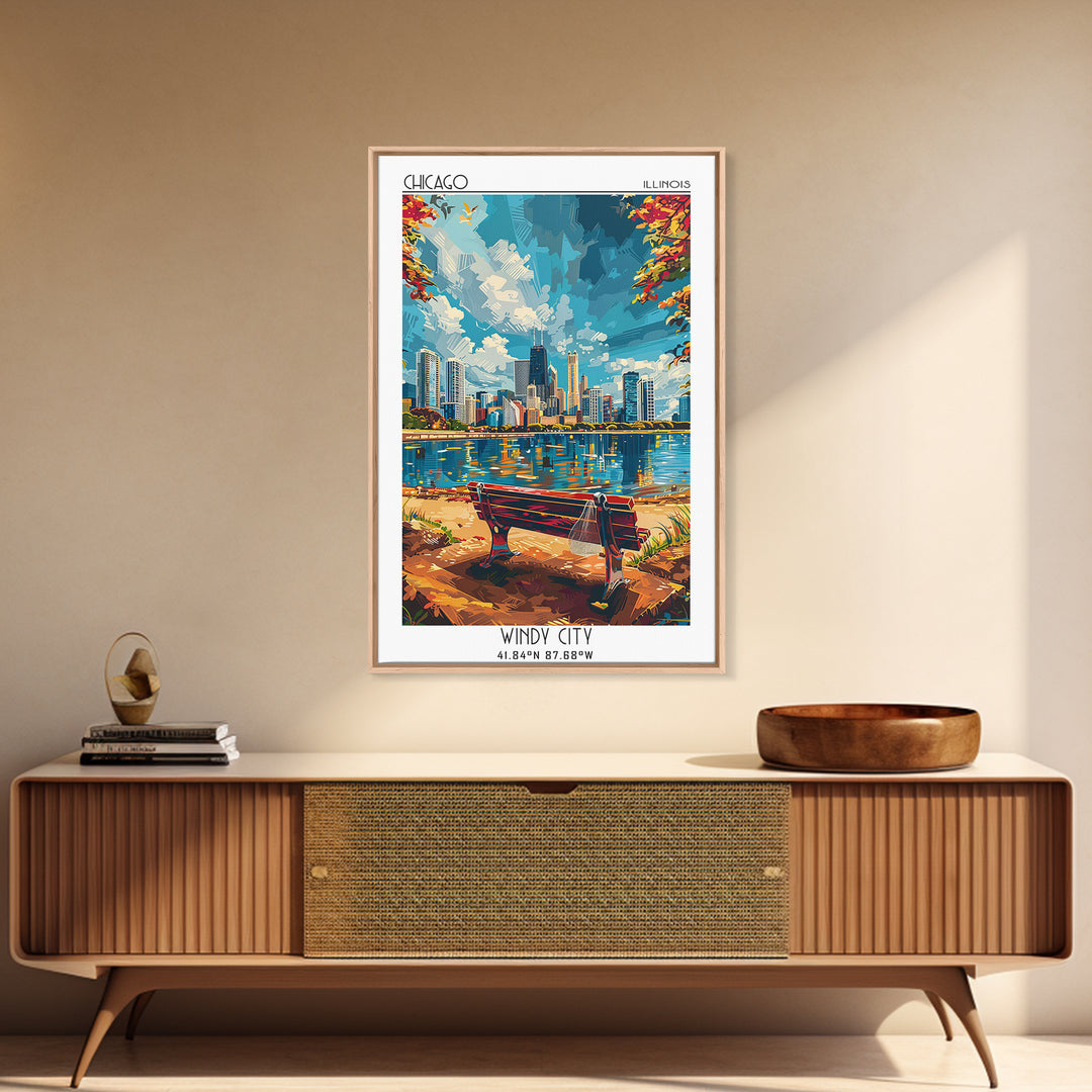 Chicago Travel Poster, Canvas Print, Retro Wall Art, Travel Print, Landscape Art, Fine Art Print, Travel Wall Decor, Travel Wall Art