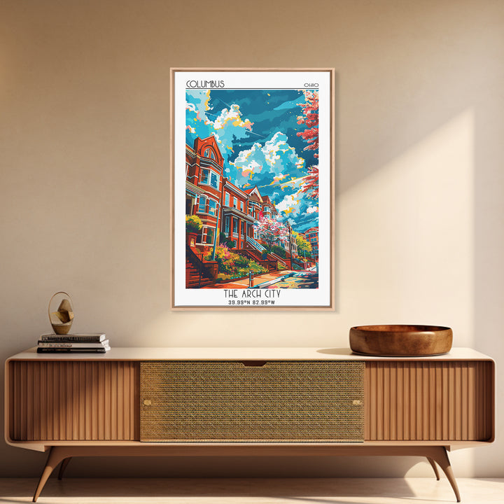 Columbus Travel Poster, Framed Canvas Print, City Travel Poster, Vintage City Poster, Travel Posters, Travel Print, Travel Art Print