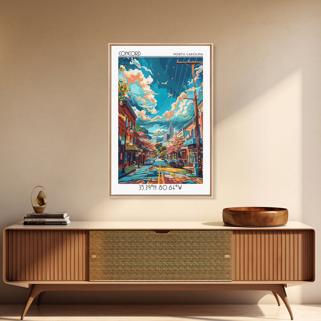 Concord North Carolina Travel Poster, Canvas Print, Retro Travel Poster, City Wall Art, Wanderlust Gift, Landscape Art, Travel Print