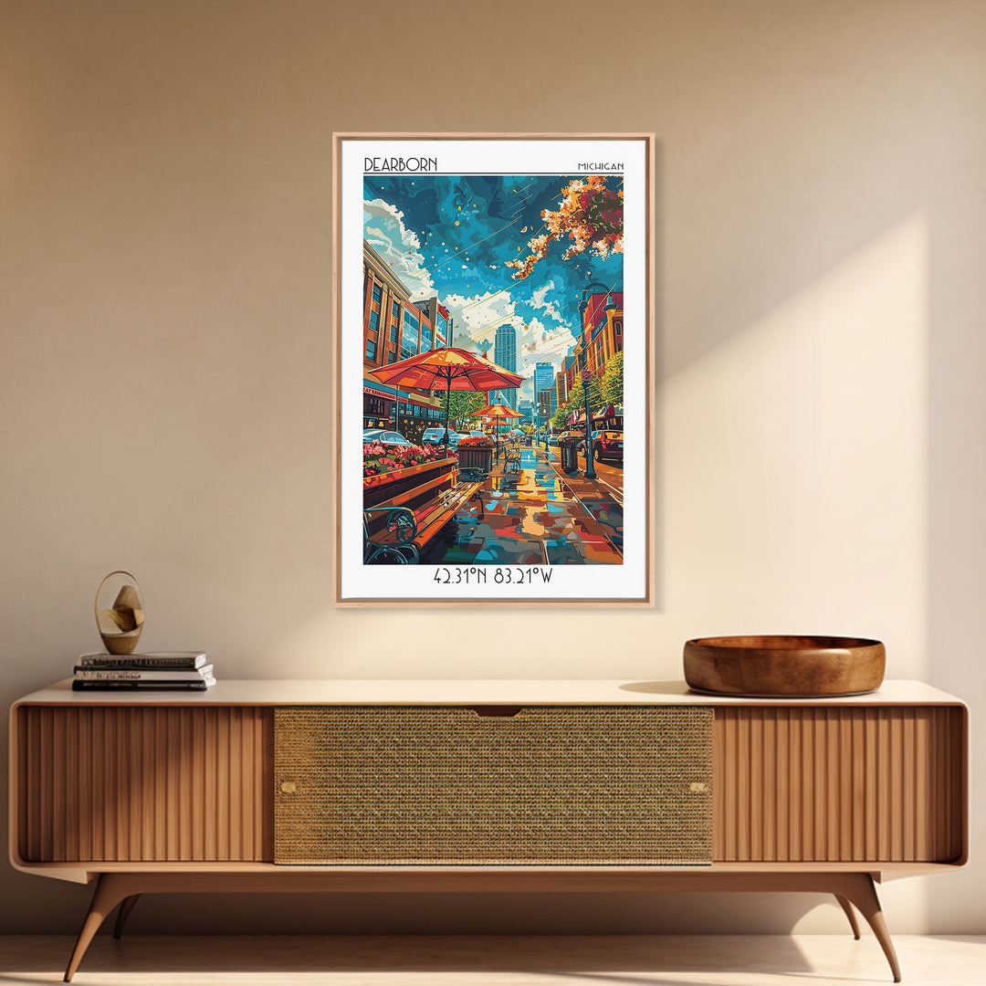 Dearborn Travel Poster, Framed Canvas Print, City Travel Poster, Travel Wall Art, Landscape Art, Gallery Wall Set, Minimalist Poster
