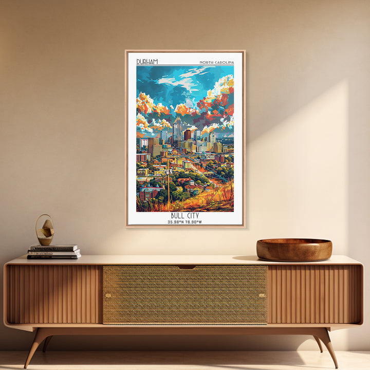 Durham Travel Poster, Framed Canvas Print, Retro Travel Poster, City Wall Art, Retro Travel Print, Vintage Travel, Minimalist Poster
