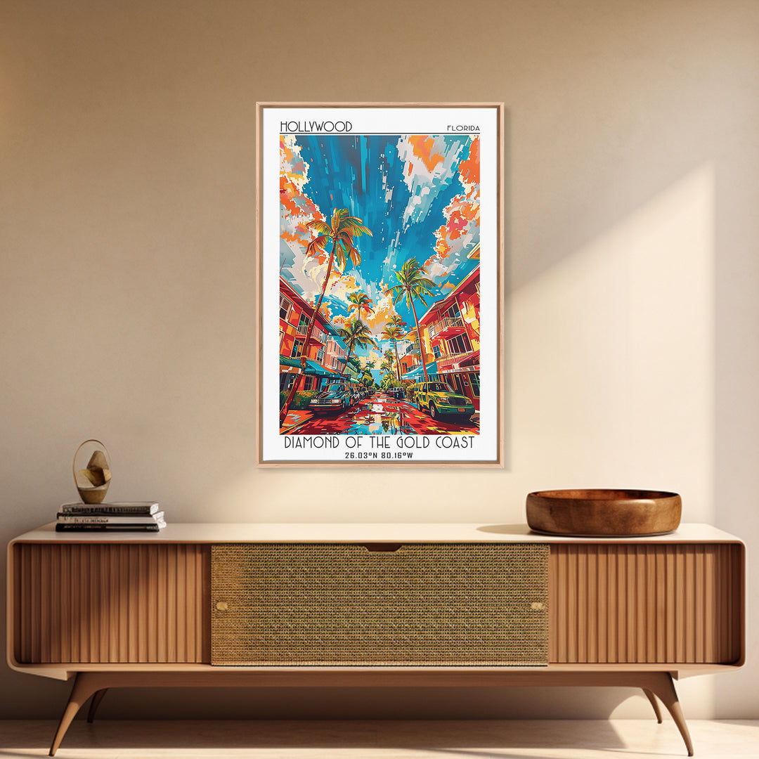 Hollywood Travel Poster, Canvas Print, Travel Prints, Landscape Art, Mid Century Wall Art, Home Decor, Travel Decor, Travel Wall Art